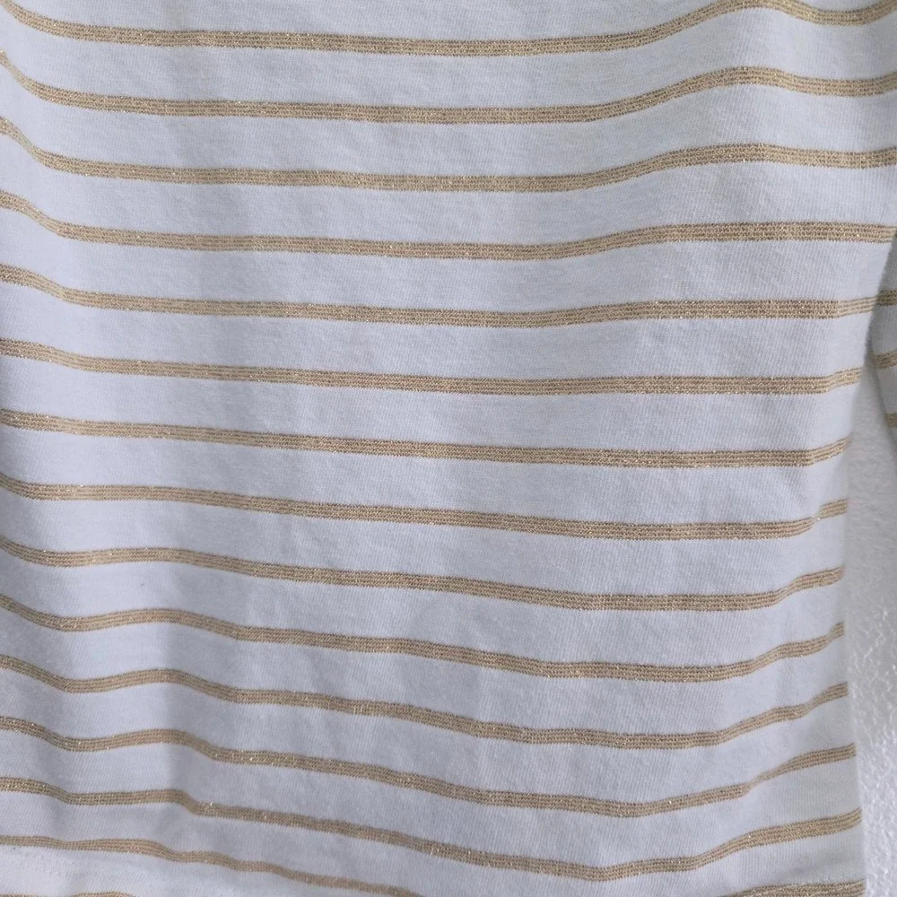 Gymboree Girls White Gold Metallic Striped Shirt Black Sequin‎ Bow Top Size 7